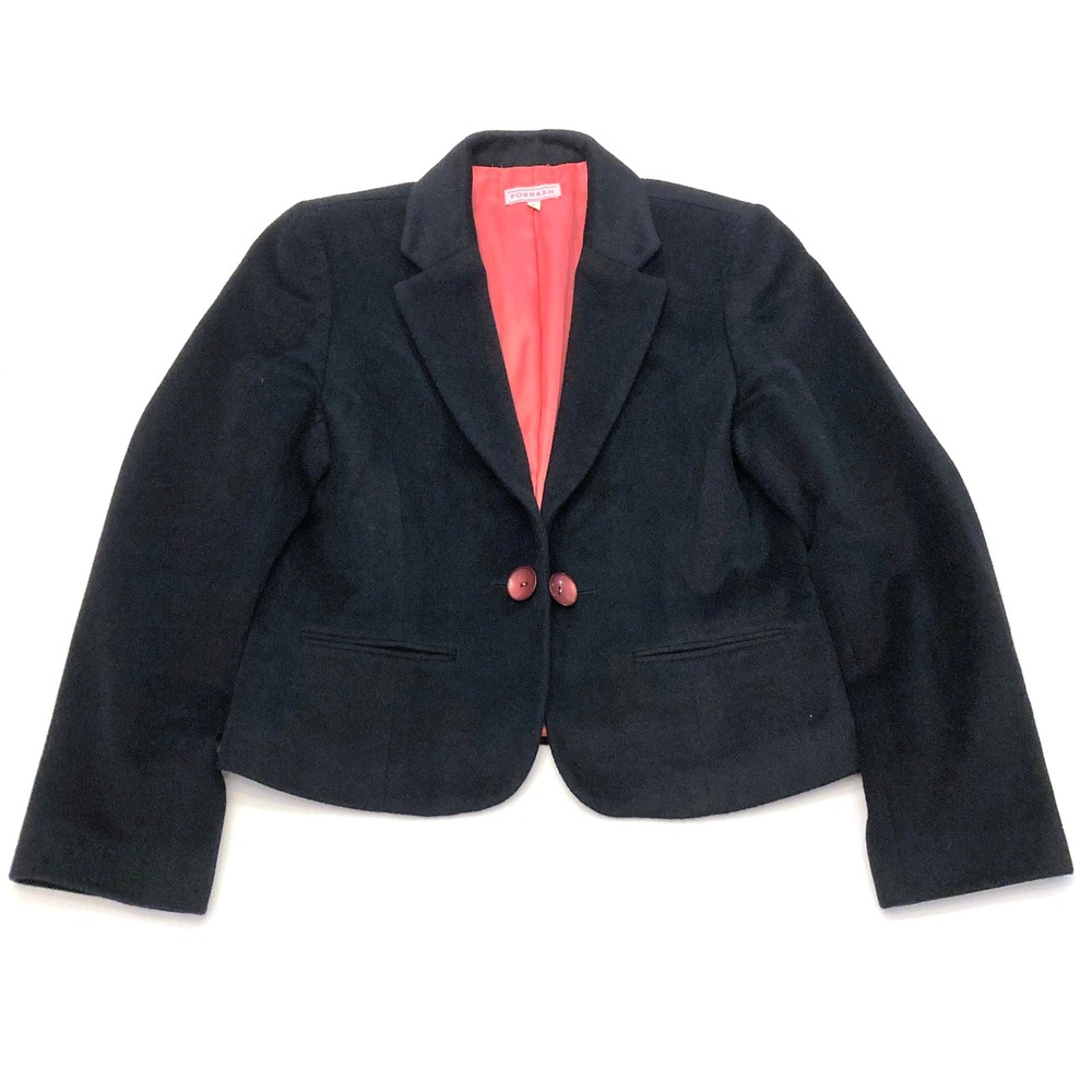 Fornash Angora Wool Blazer Jacket Womens Large Black Vintage Chain Button Close